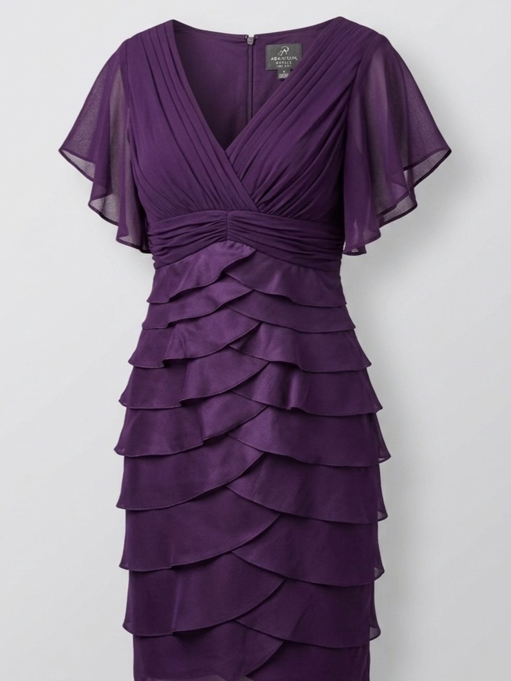 Adrianna Papell Purple Layered V-Neck Cocktail Dress Size 8P